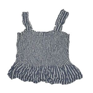 Hollister Square Tank Top Blue and White Striped Ruched Size Medium Coastal